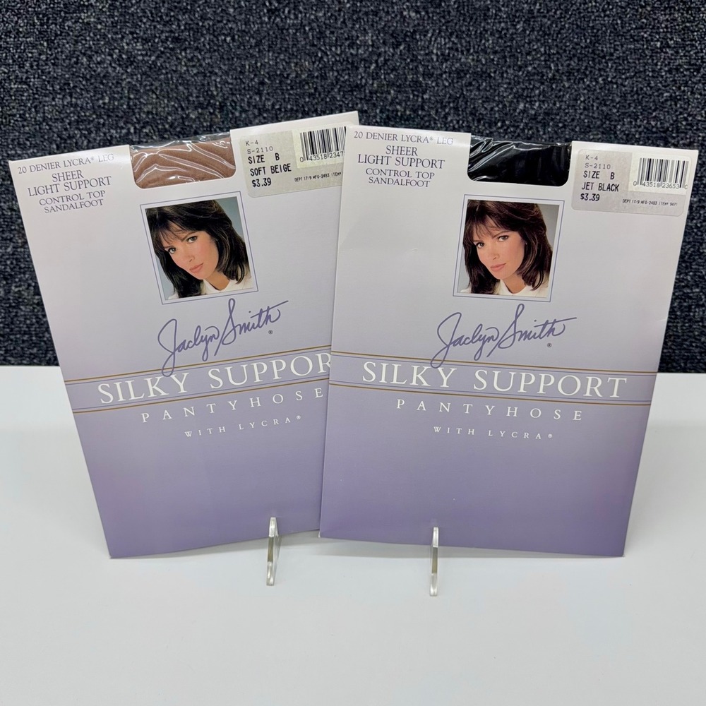 Vtg Jaclyn Smith Silky Support Pantyhose Lot of 2 Size B Soft Beige Jet Black